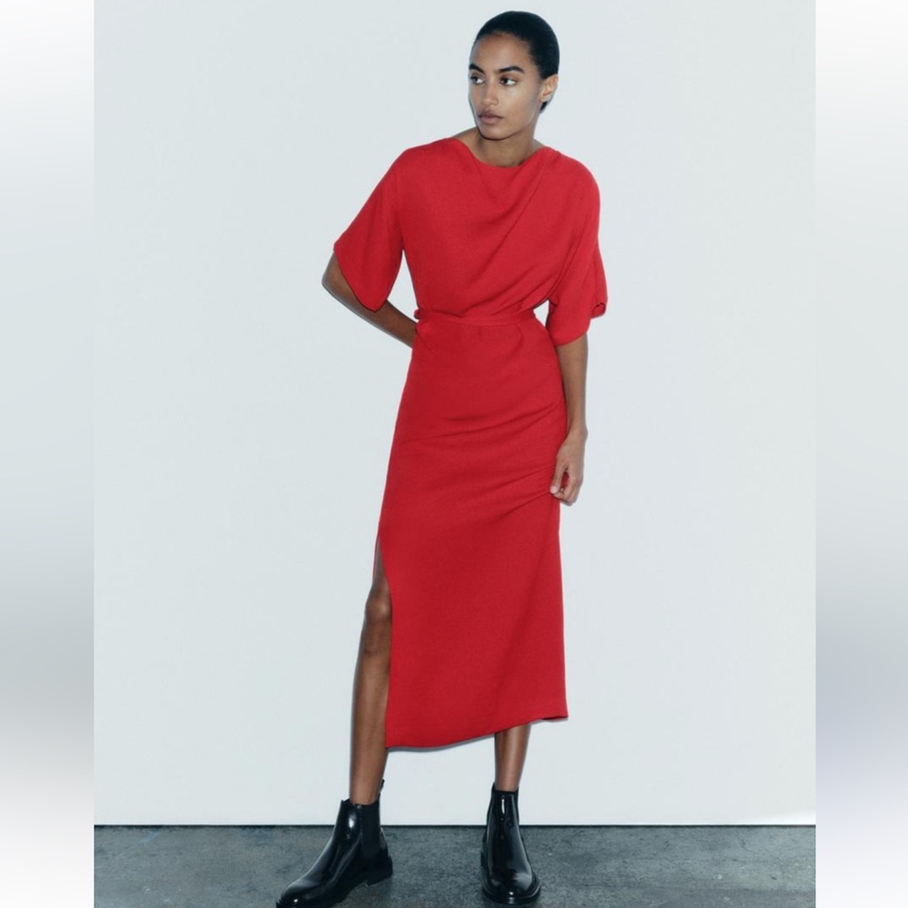 ZARA LONG BELTED DRESS - Picture 2 of 10